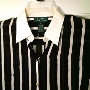 Lauren Ralph Lauren NEW 100% SILK w $119 Tags Black & Ivory Dress Blouse LARGE
